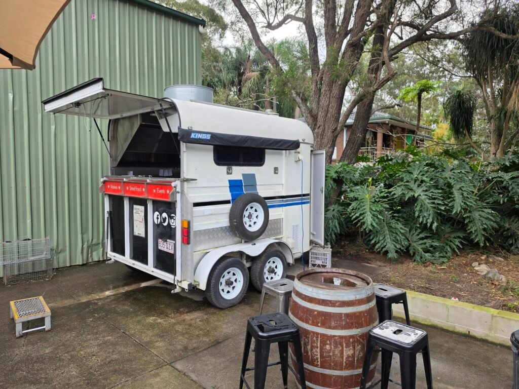 Mobile food trailer with market stall signage, professionally fitted with LPG gas system by LTC Gas Brisbane